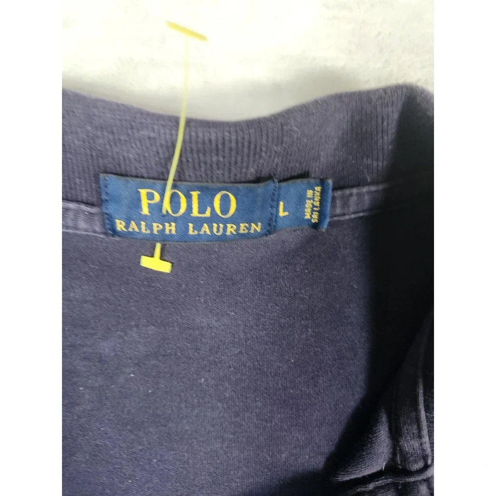 Polo Ralph Lauren Men's L Cotton Solid Navy Blue 2 Button Short Sleeve Polo‎